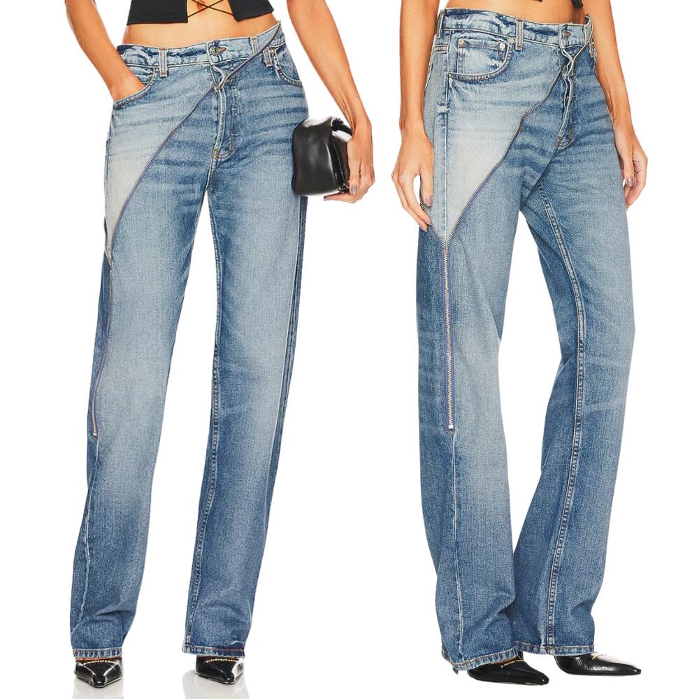 EB DENIM Gemini Zipper Jeans Hendrix & Cobain Wash High Rise Denim Straight NEW
